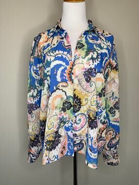SundayUp Paisley Blouse Sz Large Blue Pink  Boho Preppy